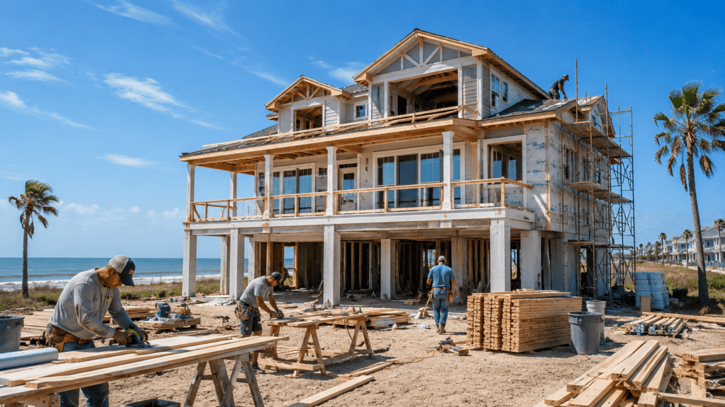 construction site of a home on galveston